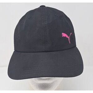Puma Strapback Cap OSFA Black Pink Logo Adjustable Running Baseball Hat